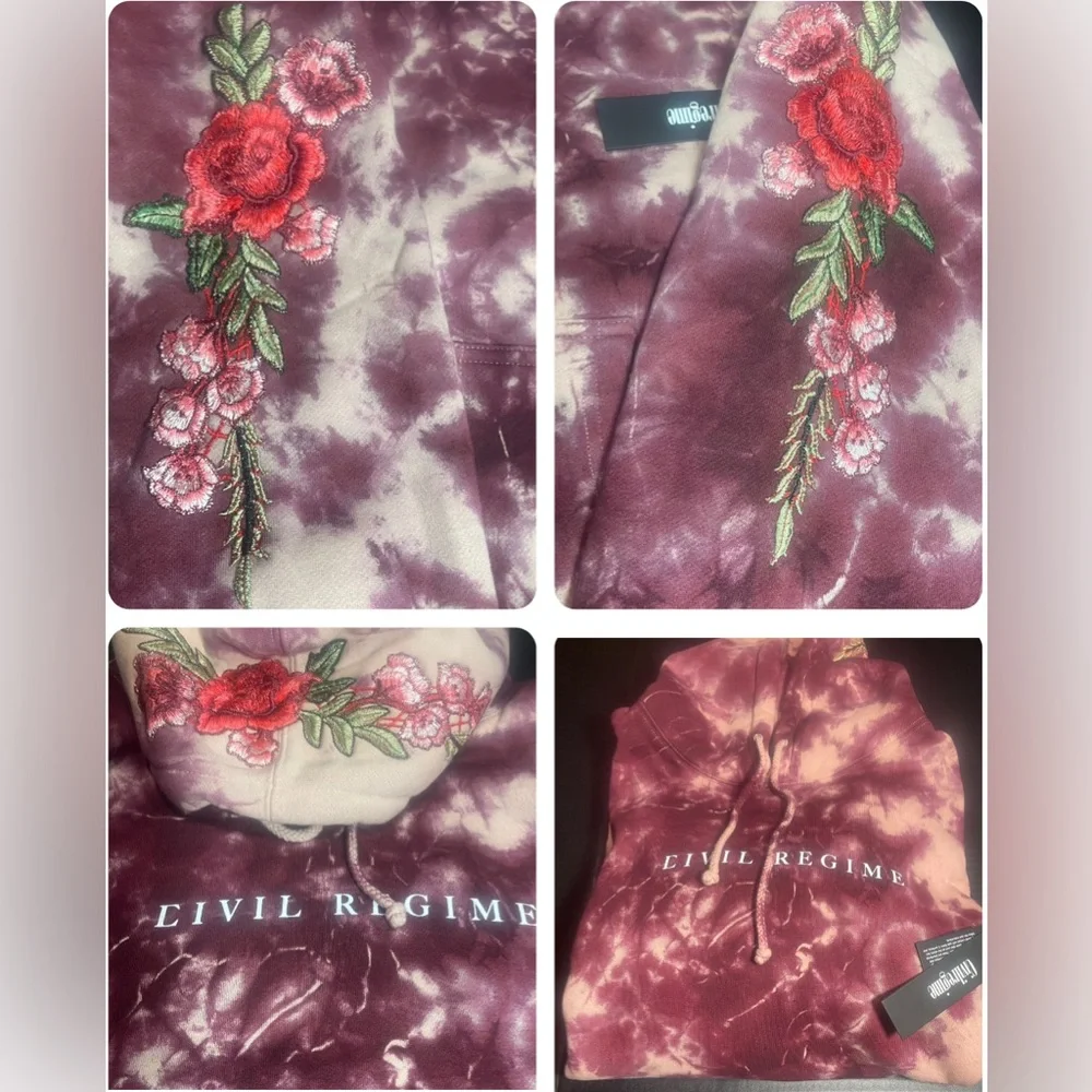 BNWT CIVIL REGIME CRANBERRY MARBLE WASH LARGE MENS UNISEX TIE DYE HOODIE - Picture 13 of 16